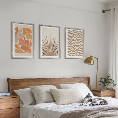 Composição de quadros moderna formas pastel boho de sol
