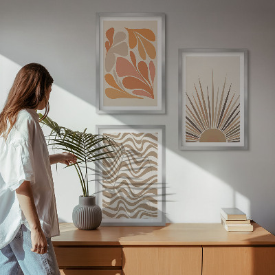 Composição de quadros moderna formas pastel boho de sol