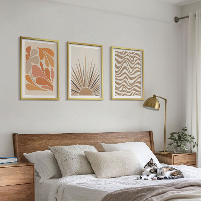 Composição de quadros moderna formas pastel boho de sol