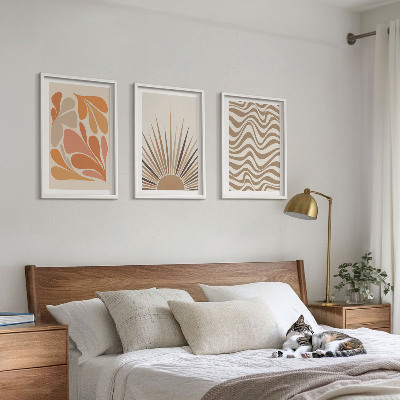 Composição de quadros moderna formas pastel boho de sol