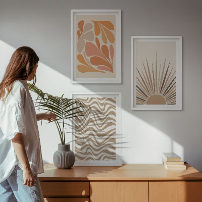 Composição de quadros moderna formas pastel boho de sol