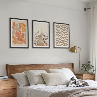 Composição de quadros moderna formas pastel boho de sol