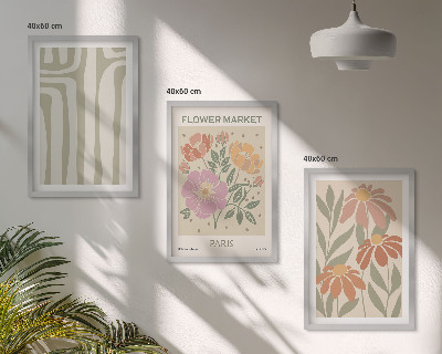 Conjunto de 3 quadros com moldura Motivos botânicos, minimalismo parisiense