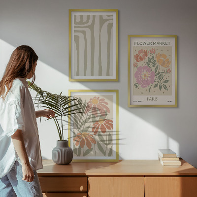 Conjunto de 3 quadros com moldura Motivos botânicos, minimalismo parisiense