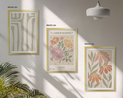 Conjunto de 3 quadros com moldura Motivos botânicos, minimalismo parisiense