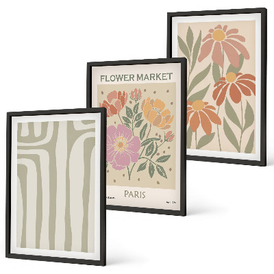 Conjunto de 3 quadros com moldura Motivos botânicos, minimalismo parisiense