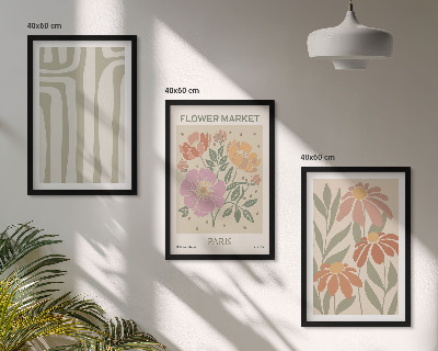 Conjunto de 3 quadros com moldura Motivos botânicos, minimalismo parisiense
