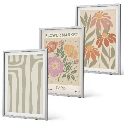 Conjunto de 3 quadros com moldura com motivos botânicos em estilo minimalista parisiense