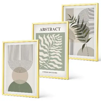 Conjunto de quadros para sala de estar com estampas de abstrações botânicas boho