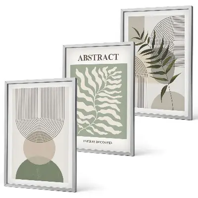 Conjunto de quadros para sala de estar com estampas de abstrações botânicas boho