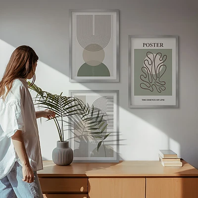 Conjunto de quadros estampa botânica geométrica decoração de parede moderna