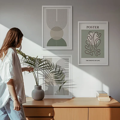 Conjunto de quadros estampa botânica geométrica decoração de parede moderna