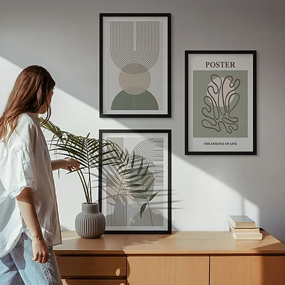 Conjunto de quadros estampa botânica geométrica decoração de parede moderna