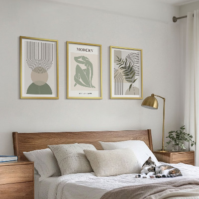 Conjunto de 3 quadros com moldura Gráficos de plantas estilosos