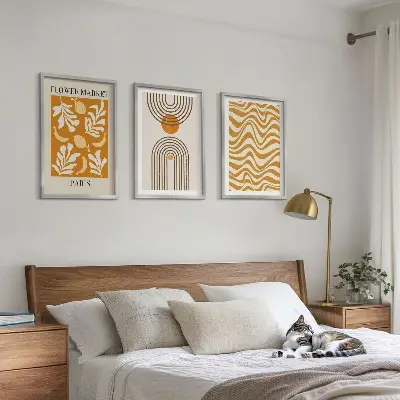 Conjunto de 3 quadros com moldura com padrões geométricos de plantas