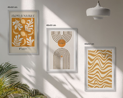 Conjunto de 3 quadros com moldura Pôsteres com padrões geométricos de plantas