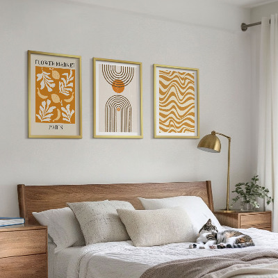 Conjunto de 3 quadros com moldura Pôsteres com padrões geométricos de plantas
