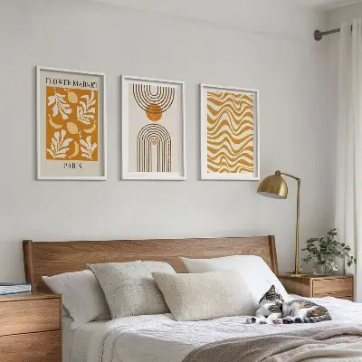 Conjunto de 3 quadros com moldura com padrões geométricos de plantas