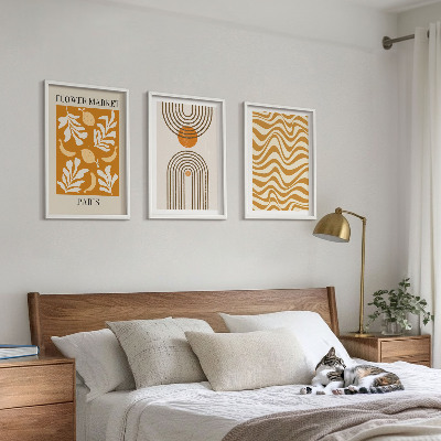 Conjunto de 3 quadros com moldura Pôsteres com padrões geométricos de plantas
