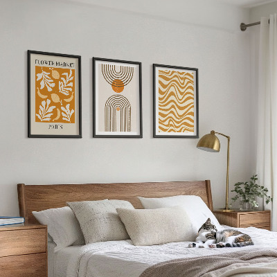 Conjunto de 3 quadros com moldura Pôsteres com padrões geométricos de plantas