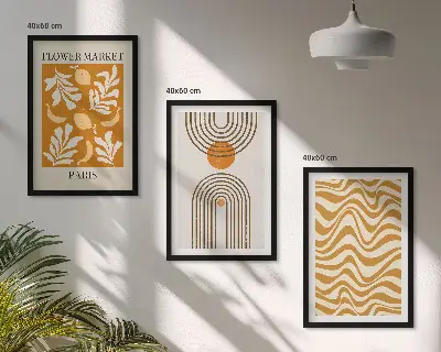 Conjunto de 3 quadros com moldura com padrões geométricos de plantas