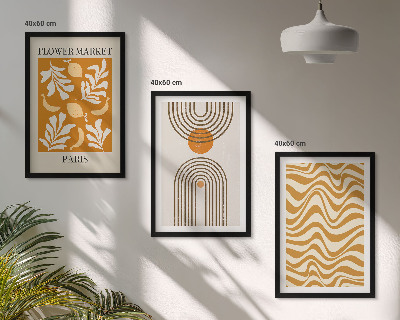 Conjunto de 3 quadros com moldura Pôsteres com padrões geométricos de plantas