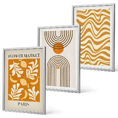 Conjunto de 3 quadros com moldura com padrões geométricos de plantas