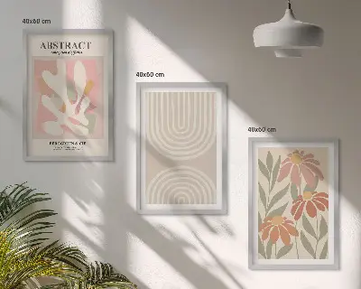 Conjunto de quadros para sala de estar com estampas de formas abstratas de plantas
