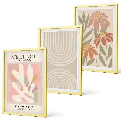 Conjunto de quadros para sala de estar com estampas de formas abstratas de plantas
