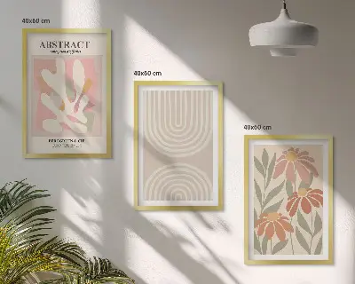 Conjunto de quadros para sala de estar com estampas de formas abstratas de plantas