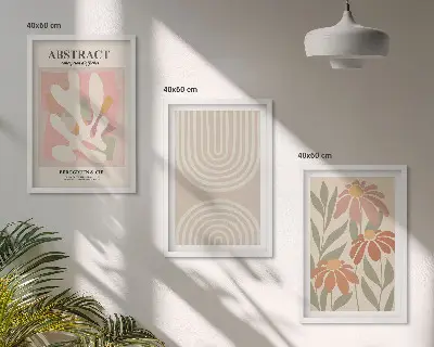 Conjunto de quadros para sala de estar com estampas de formas abstratas de plantas