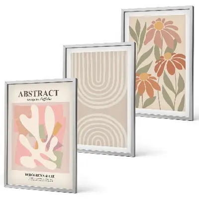 Conjunto de quadros para sala de estar com estampas de formas abstratas de plantas