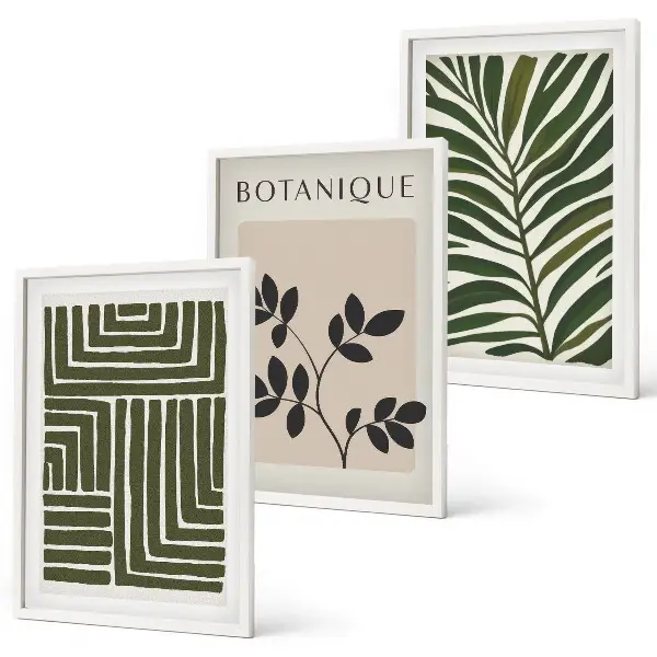 Conjunto de 3 quadros com moldura minimalismo botânico estilo boho