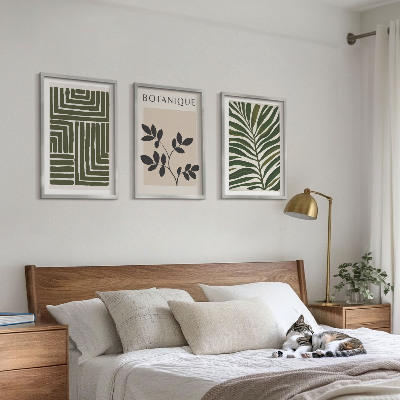 Conjunto de 3 quadros com moldura minimalismo botânico boho