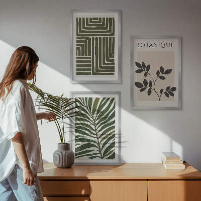 Conjunto de 3 quadros com moldura minimalismo botânico boho