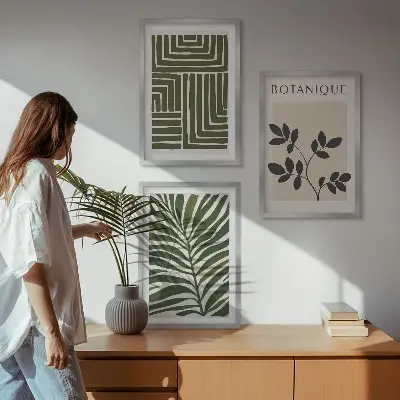 Conjunto de 3 quadros com moldura minimalismo botânico estilo boho