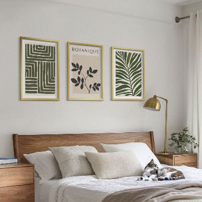 Conjunto de 3 quadros com moldura minimalismo botânico boho