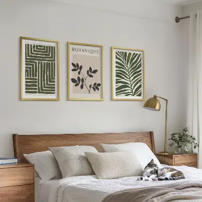 Conjunto de 3 quadros com moldura minimalismo botânico estilo boho