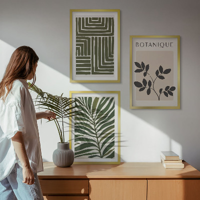 Conjunto de 3 quadros com moldura minimalismo botânico boho