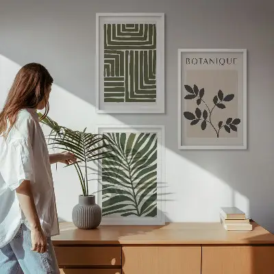 Conjunto de 3 quadros com moldura minimalismo botânico estilo boho