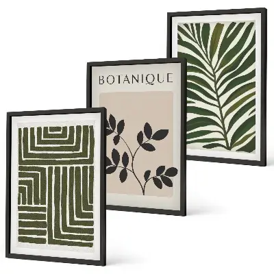 Conjunto de 3 quadros com moldura minimalismo botânico estilo boho