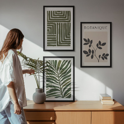 Conjunto de 3 quadros com moldura minimalismo botânico boho