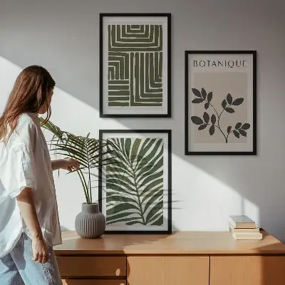 Conjunto de 3 quadros com moldura minimalismo botânico estilo boho