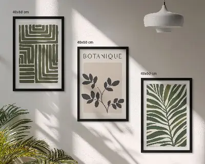 Conjunto de 3 quadros com moldura minimalismo botânico estilo boho