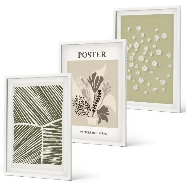 Conjunto de quadros para sala de estar com motivos vegetais discretos