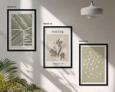 Conjunto de quadros para sala de estar com motivos vegetais discretos