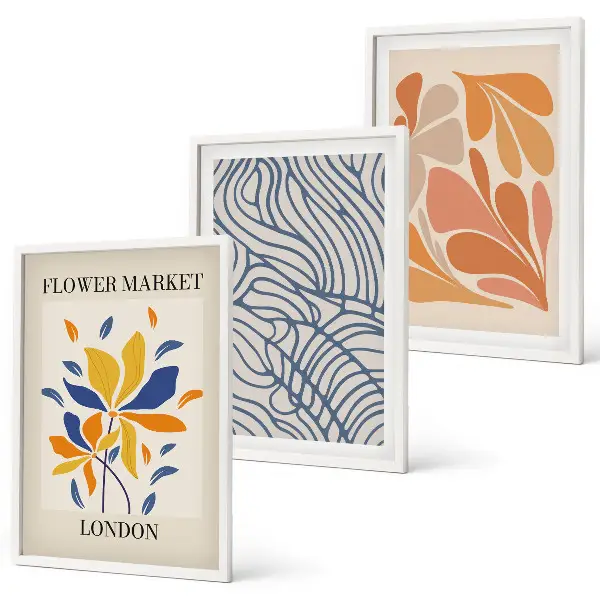 Conjunto de quadros decorativos com arte de flores abstratas modernas