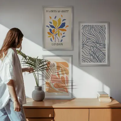 Conjunto de quadros decorativos com arte de flores abstratas modernas
