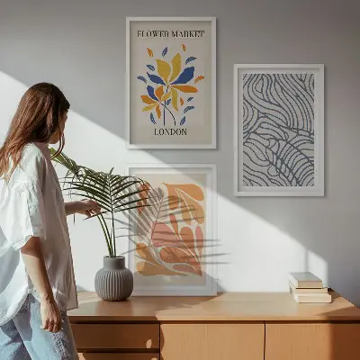 Conjunto de quadros decorativos com arte de flores abstratas modernas