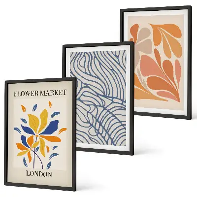 Conjunto de quadros decorativos com arte de flores abstratas modernas